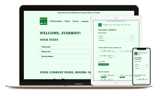 Screenshot of UltiGameMate website.