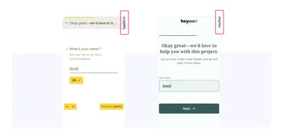Screenshot of Heyflow vs Typeform page with incorrectly placed labels.
