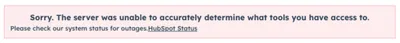 Screenshot of the HubSpot alert about access issues.