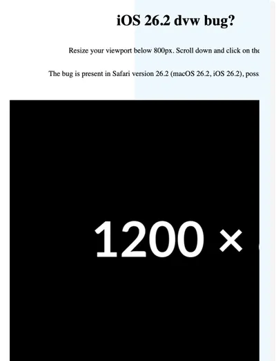 Safari 26.2 screenshot showing offcentered and cut off text.
