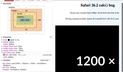 Safari 26.2 showing wrongly calculated inline size property.