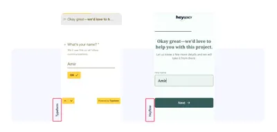 Screenshot of Heyflow vs Typeform page with incorrectly placed labels.